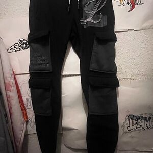 Men's Black Cargo Jogger Pants with Patch Details
